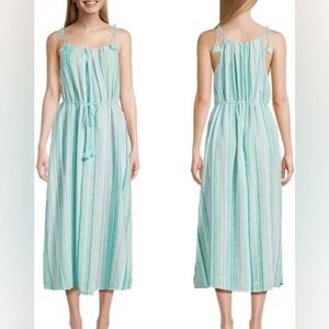 Time & Tru Tie Striped Maxi Dress with Tassel Ties-Blue Marina size M-NEW
